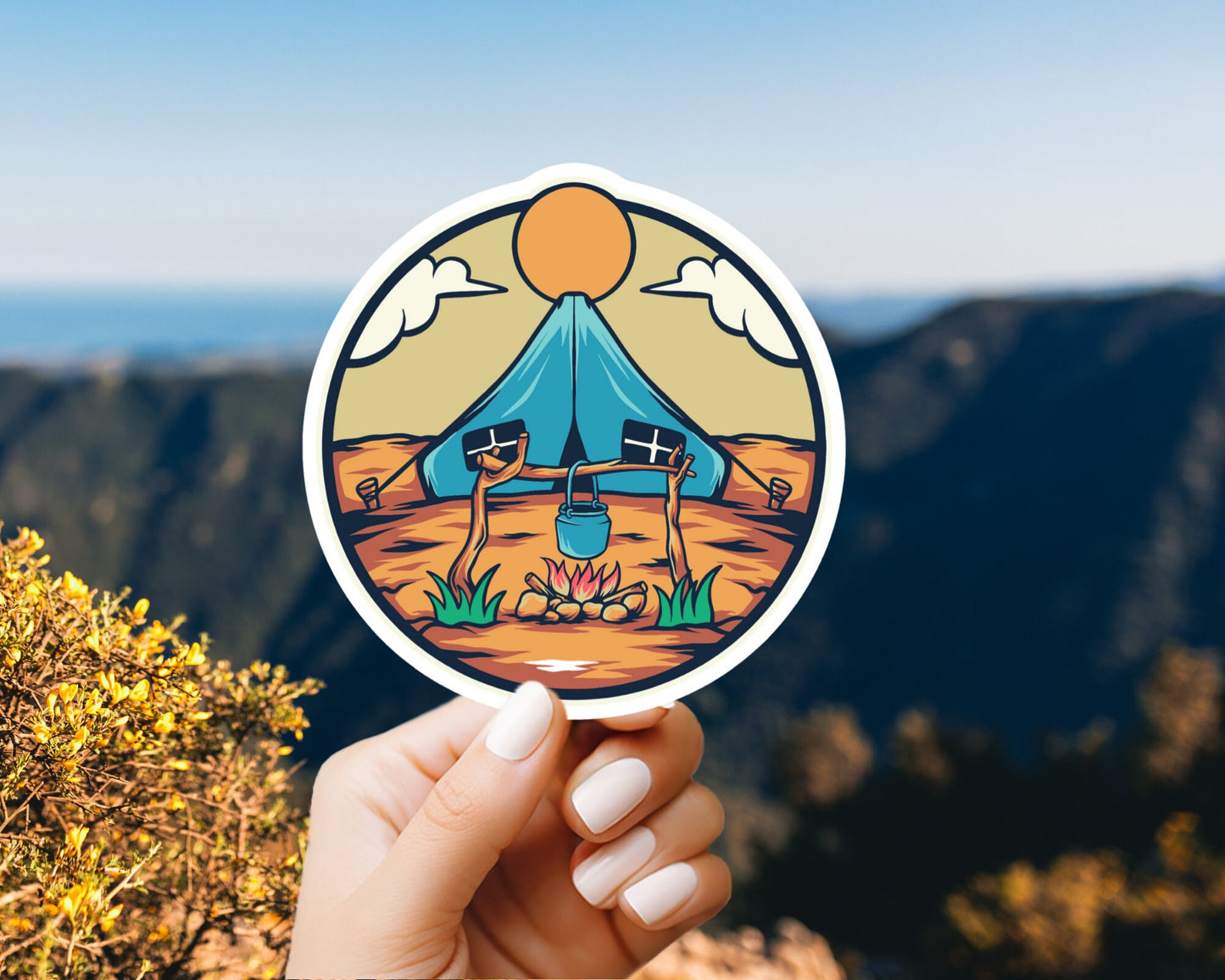 Outdoor Camping Sticker Pack Set of 4 - camping stickers, adventure stickers, gifts for him, laptop stickers, weatherproof car stickers