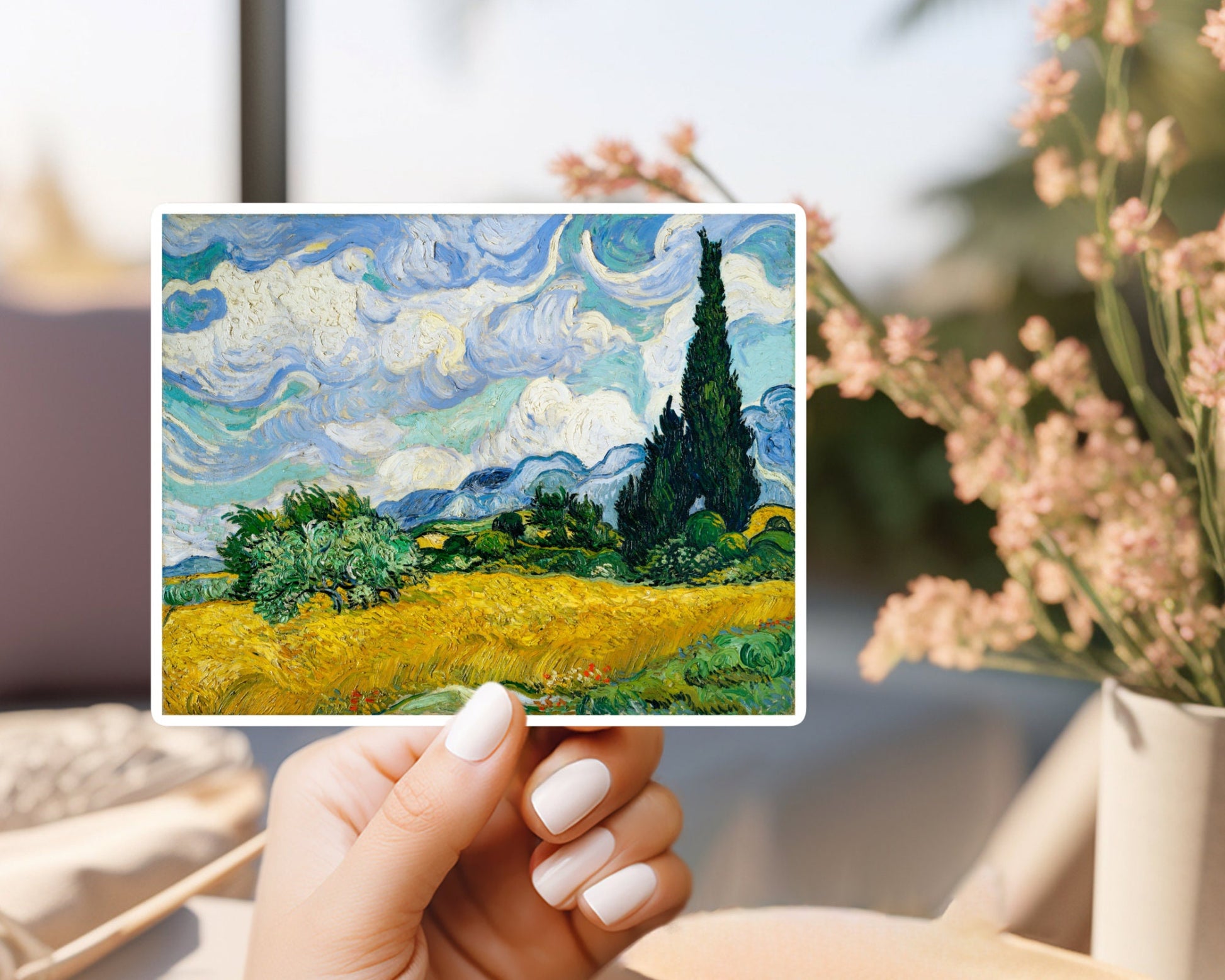 Vincent Van Gogh's Wheat Field with Cypresses Sticker | For Water Bottle, Hardhat, Skateboard, Laptop, Phone Case, Weatherproof, Vinyl Stick