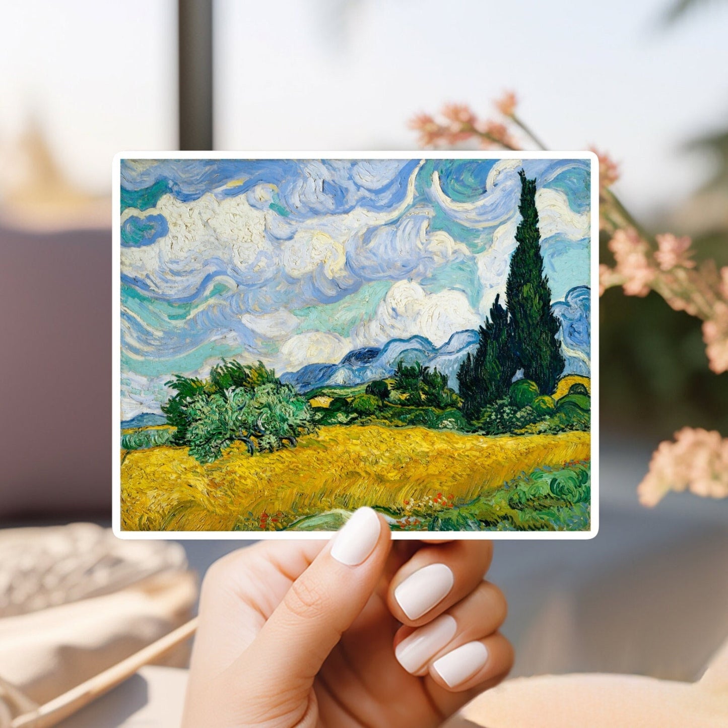 Vincent Van Gogh's Wheat Field with Cypresses Sticker | For Water Bottle, Hardhat, Skateboard, Laptop, Phone Case, Weatherproof, Vinyl Stick