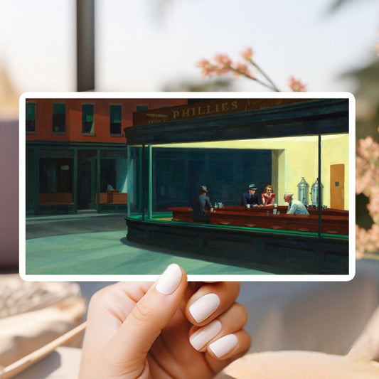 Nighthawks (1942) by Edward Hopper Sticker | For Water Bottle, Hardhat, Skateboard, Laptop, Phone Case, Weatherproof, Vinyl Stick