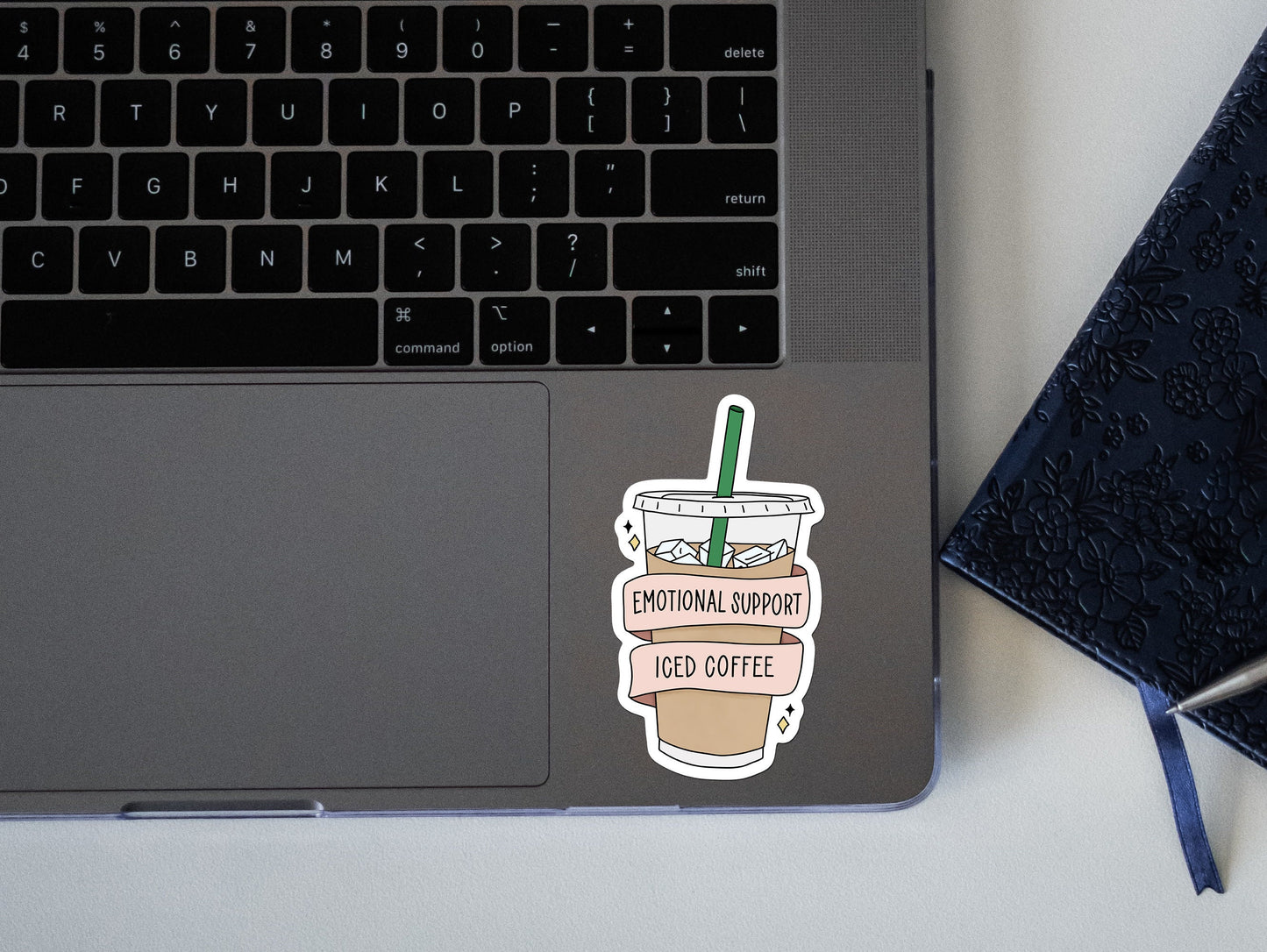 Funny Emotional Support Iced Coffee Sticker - Vinyl Sticker Laptop Illustrated | Coworker Gift, Coffee Lover Sticker Gift