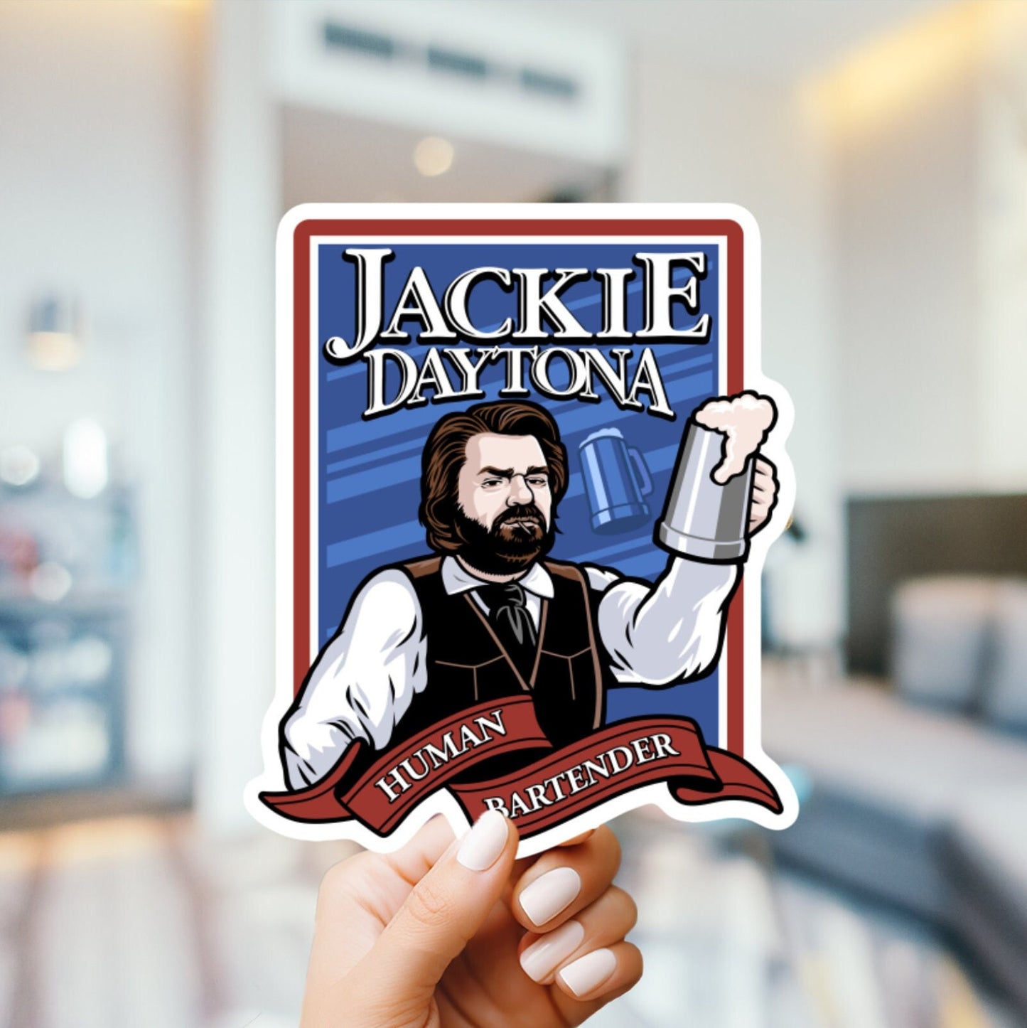 Jackie Daytona, Regular Human Bartender Sticker | What We Do in the Shadows Vinyl Sticker, laptop, hardhat, bumper, Stanley water bottle