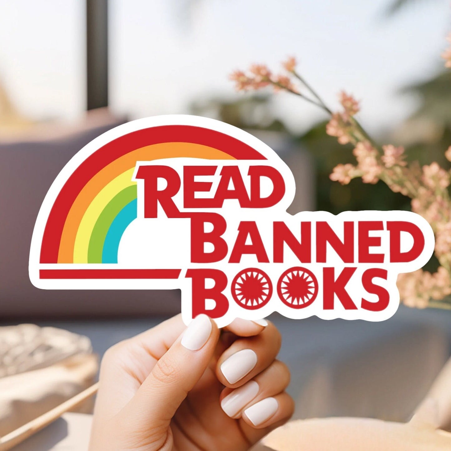 Read Banned Books Sticker, Reading Rainbow Inspired, Weatherproof for laptop, water bottle, skateboard, car, Hardhat, phone case