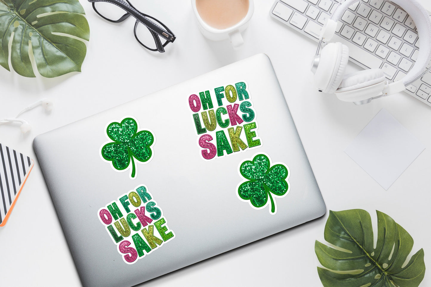 Lucky Sparkle Clover St. Patrick’s Day Sticker Faux Sequin, Weatherproof, vinyl sticker. Perfect for Laptop, journal, water bottle.