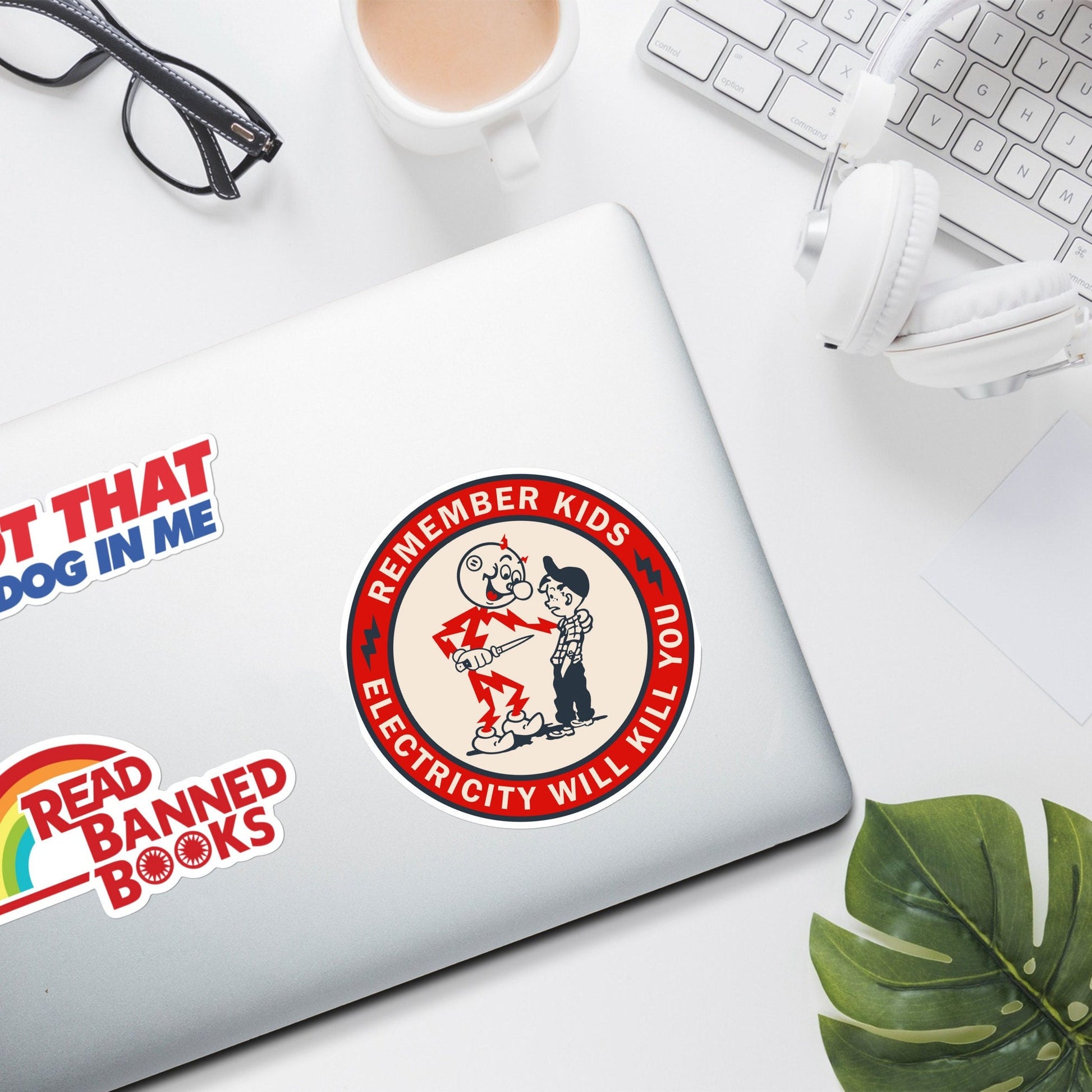 Reddy Kilowatt, Remember Kids Electricity Will Kill You, vintage funny sticker decal, nostalgic gifts, for water bottle, laptop, skateboard