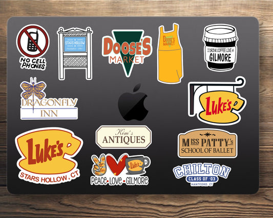 Gilmore Girls Stickers - Stars Hallow, Lukes Diner, Dragon Fly Inn, CHILTON, Doose’s Market, Vinyl, Weatherproof, for Laptop, Water Bottle