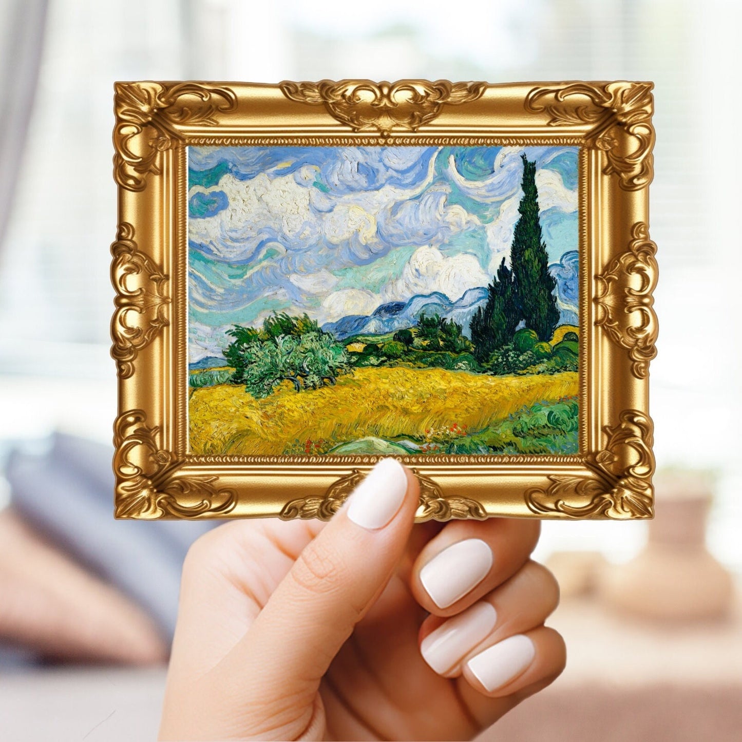 Wheat field with Cypresses Vincent Van Gogh in Frame Sticker - For Art Lovers, Water Bottle, Cellphone, Case, Laptop, Weatherproof