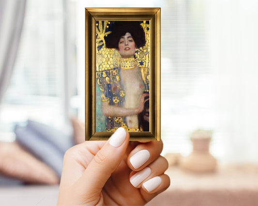 Judith and the Head of Holofernes by Gustav Klimt in Frame Sticker - For Art Lovers, Water Bottle, Cellphone, Case, Laptop, Weatherproof