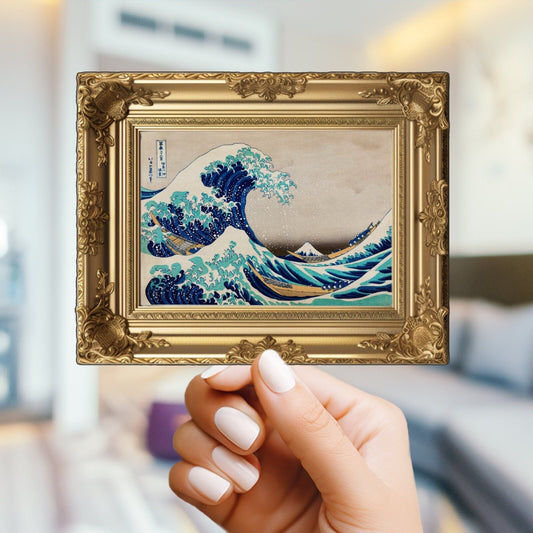 The Great Wave at Kanagawa in Frame Sticker - For Art Lovers, Water Bottle, Cellphone, Case, Laptop, Weatherproof, Katsushika Hokusai