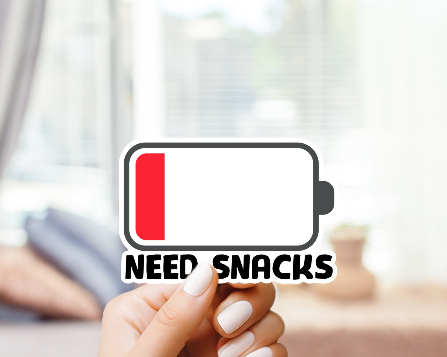 Need Snacks Low Battery Meter Sticker - Perfect for the Hangry Person in your life - Funny, Cute, Low Energy, Mental Health, Water Bottle