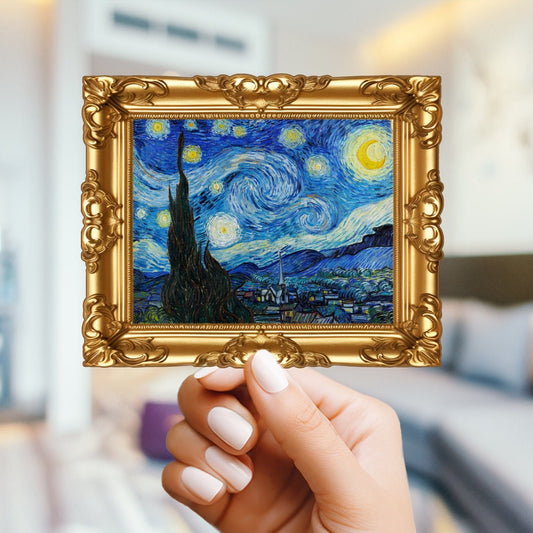 The Starry Night Vincent Van Gogh in Frame Sticker - For Art Lovers, Water Bottle, Cellphone, Case, Laptop, Weatherproof, Vincent Van Gogh