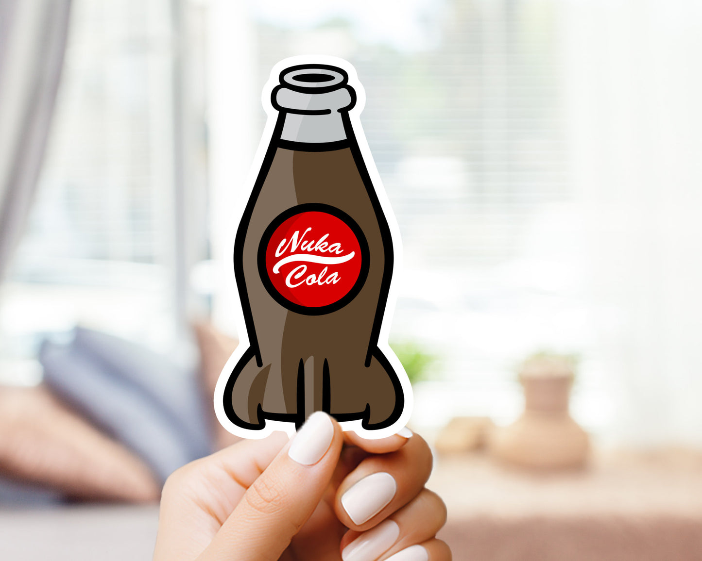 Nuka Cola Bottle Sticker - For Gamers, Gifts for him and her, for Laptop, Water Bottle, Skateboard, CellPhone, Vault Dwellers, Wasteland