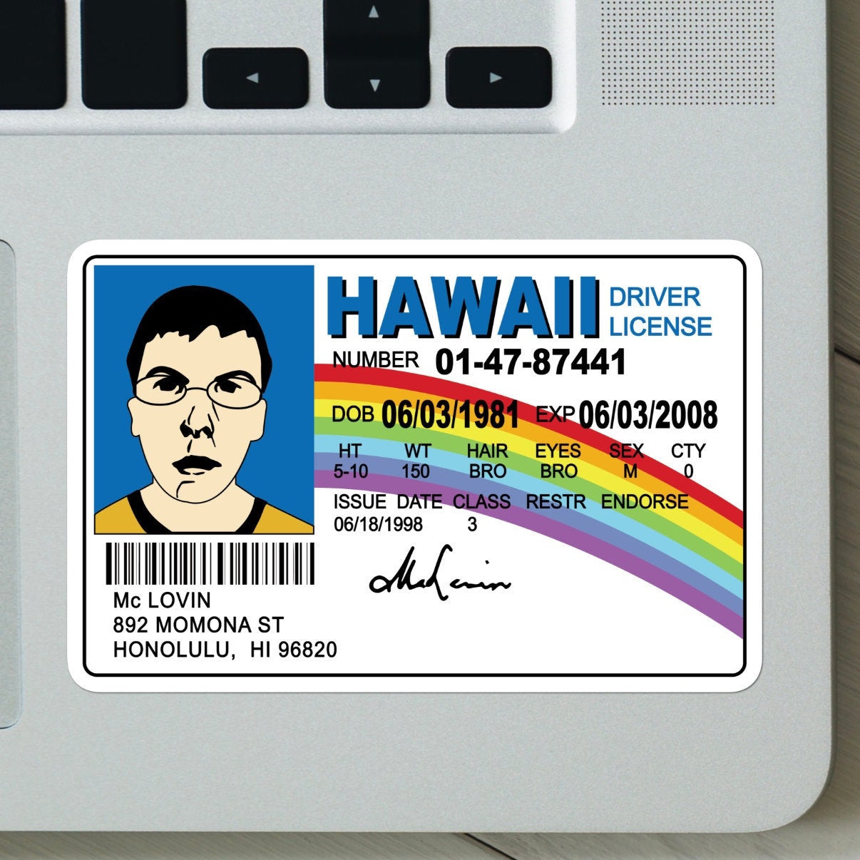 McLovin License from Superbad Sticker - Superbad, Funny, McLovin, for Laptop, Cellphone Case, Water Bottle, Hydroflask, Gift for Him Her