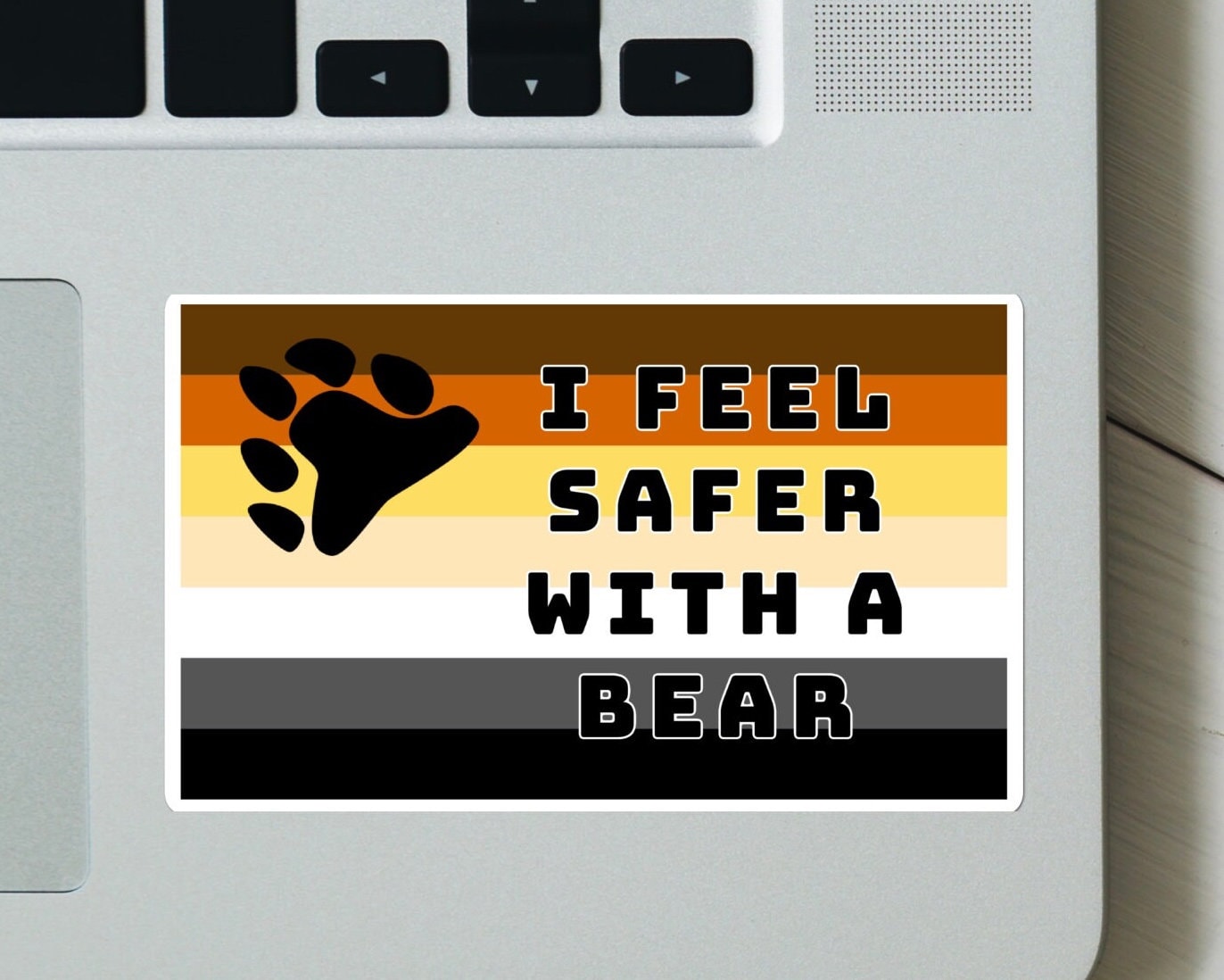 I Feel Safer With A Bear Sticker - Bear Pride Flag, Vinyl Sticker, Laptop Sticker, Social Experiment, Man vs. Bear, Safer with the Bear