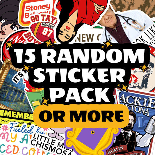 15 or More Random Stickers from our ENTIRE Collection - As inventory grows, so will the options! Guaranteed to have larger sizes included!