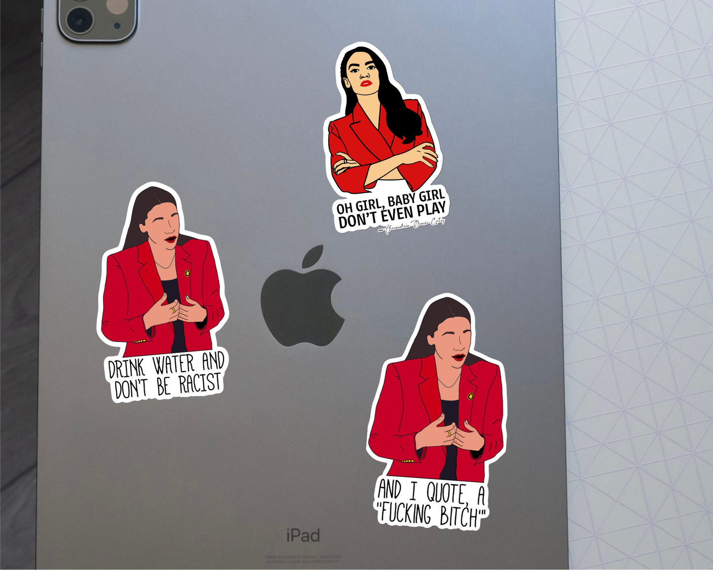 AOC “Drink Water and Don’t Be Racist.”  Sticker OR Magnet- Alexandria Ocasio-Cortez sticker, strong women, funny sticker, election 2024