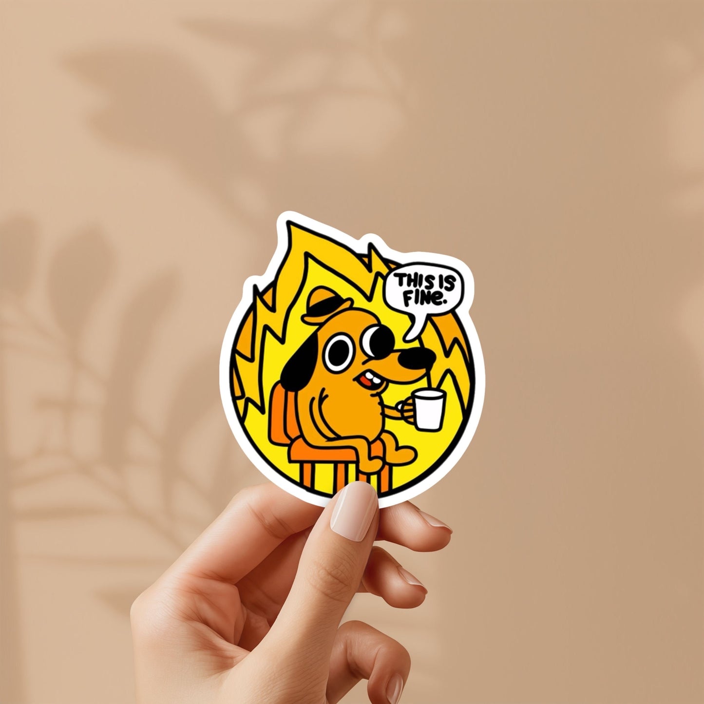 This Is Fine Meme Sticker - Funny Sticker, This Is Fine, Mental Health Awareness Sticker, for Laptop, Water Bottle, Bags etc.