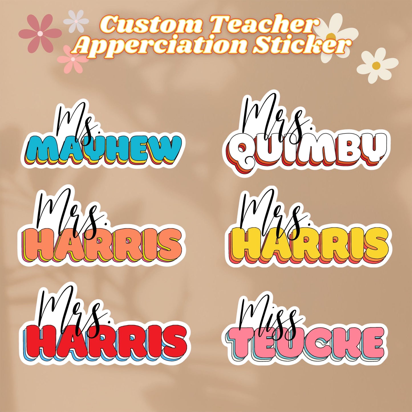 Personalized Teacher Name Tag Stickers - Fun, Colorful, Options and Custom School Colors, for your whole department