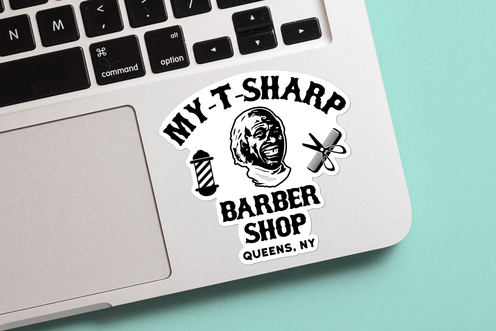 My T-Sharp Barber Shop Queens, NY Sticker - Coming to America Funny Sticker, Cute Sticker, for Laptop, Water Bottle, Hydroflask etc